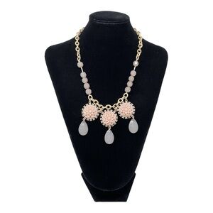 Lia Sophia Exotic Bloom Statement Bib Necklace Gold Tone Pink
